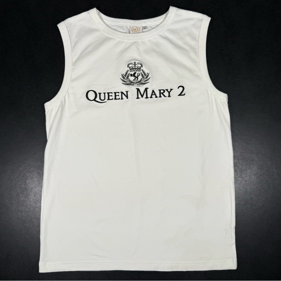Vintage Tops - Vtg QUEEN MARY 2 Transatlantic Cruise Ship Sleeveless Embroidered T-Shirt